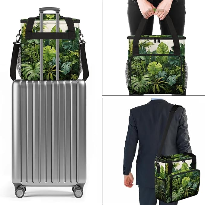 Tropical Green Leaves Coffee Maker Carring Bag, Large Insulated Storage - Image 7