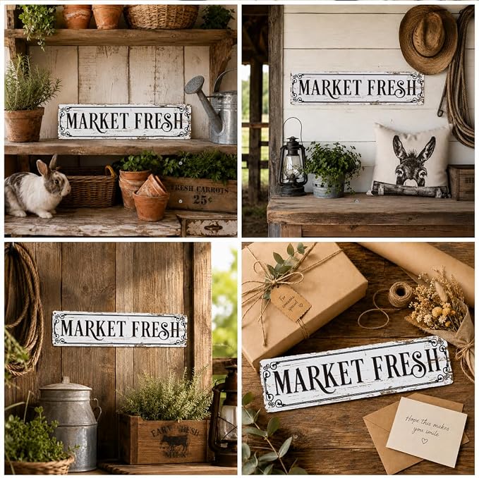 Farmhouse Decor, Market Fresh Sign, 15.8x4 inches, Retro Metal Tin Signs - Image 6