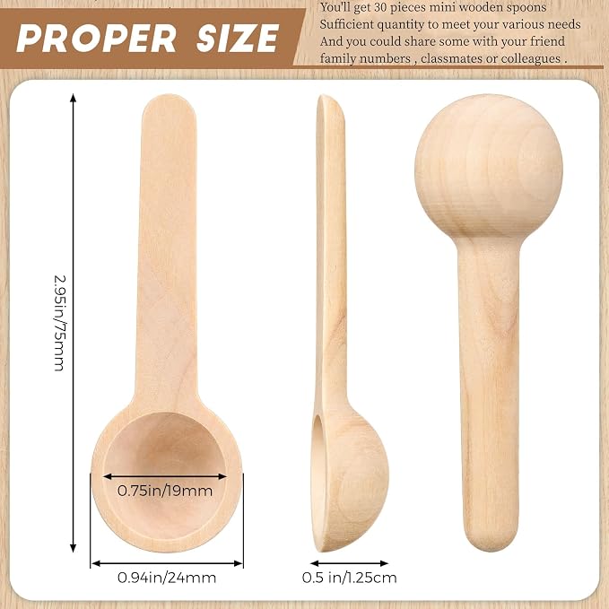 Patelai 30 Pieces Mini Wooden Spoons Bulk 3 Inch Small Condiments Tiny Jars - Image 2