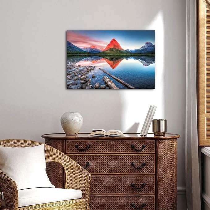 Glacier Mountain Wall Art Sunset Lake Reflection Landscape Canvas Wall Decor - Image 4