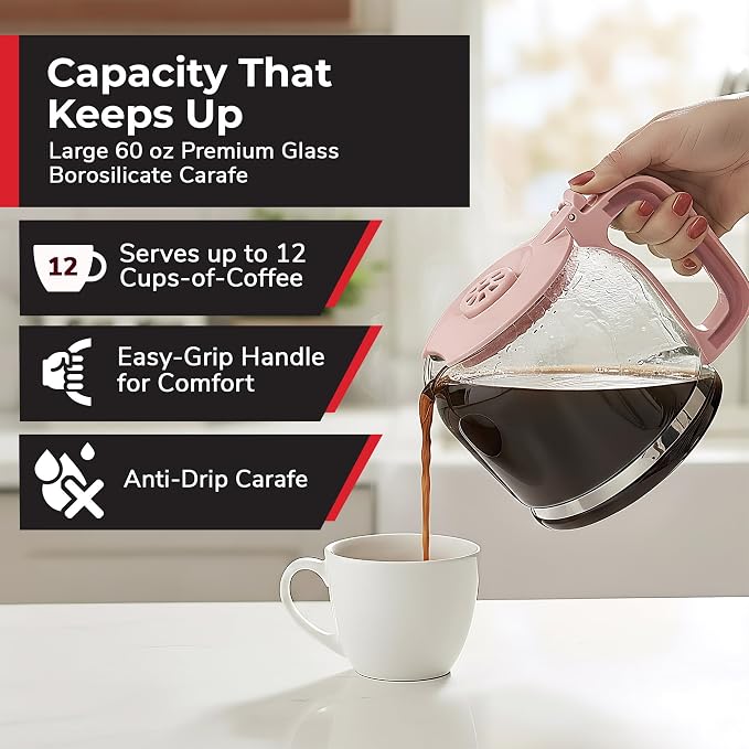 MUELLER HOME 12-Cup Pink Coffee Maker - Image 4