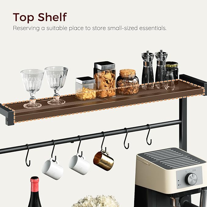 MAHANCRIS Bakers Rack with Power Outlet, Kitchen Storage Shelf with 6 Hooks - Image 8