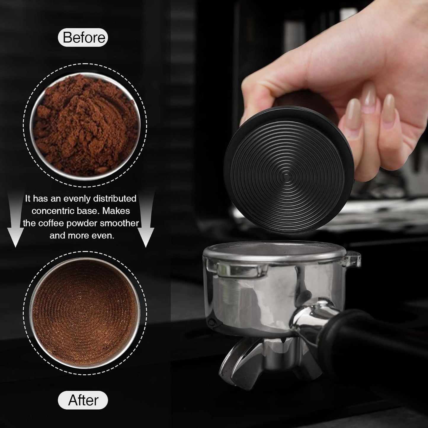 PUSEE 51mm Espresso Coffee Tamper with Double Spring Calibrated, Handle Tamper 30lbs Pressure with Titanium Coating Stainless Steel Ripple for Barista Espresso Machine Accessories 51mm Tamper, Black