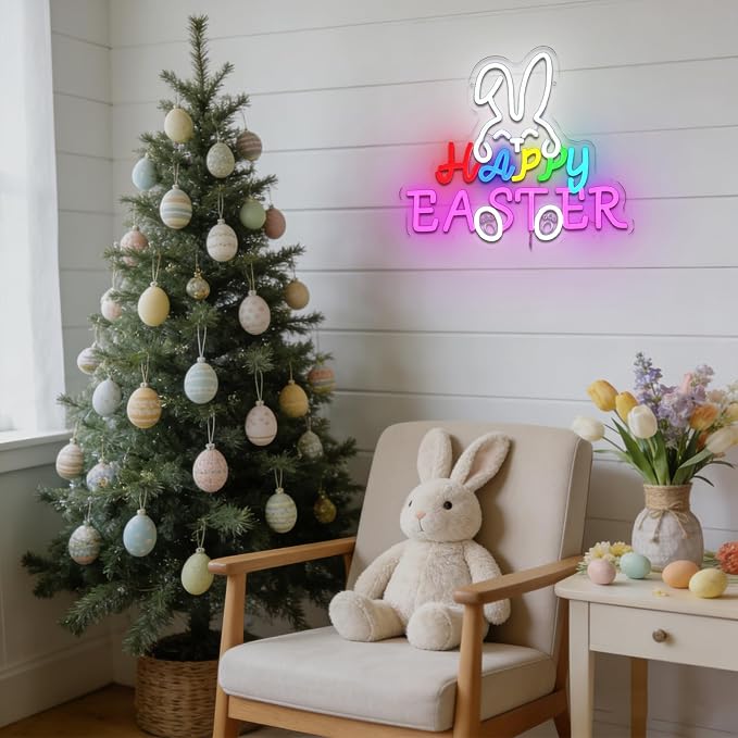 Happy Easter Neon Sign for Wall Decor Dimmable Bunny Led Sign for Bedroom - Image 6