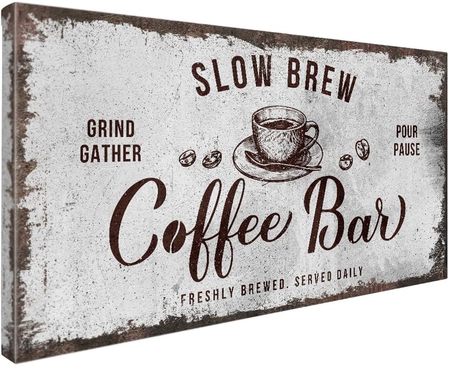 IPIC - Rustic Coffee Bar Sign Slow Brew, Canvas Print Wall Art by IPIC