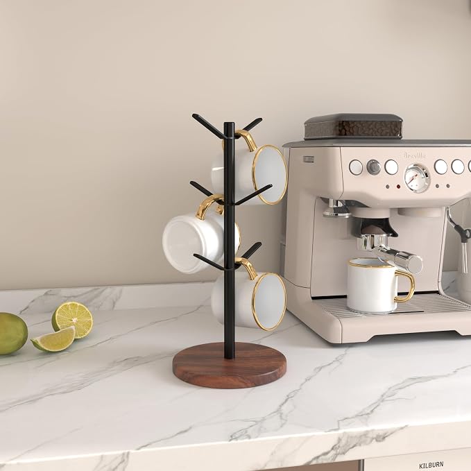 Coffee Mug Tree Holder Countertop, Non-Slip Walnut Wood Mug Rack - Image 6