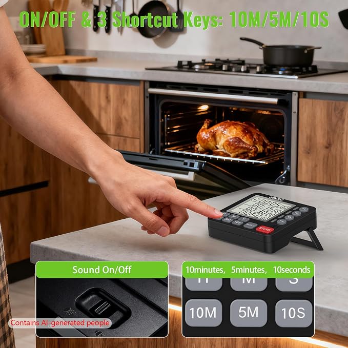 Digital Dual Kitchen Timer, 4-Channel Magnetic Countdown Timer - Image 5