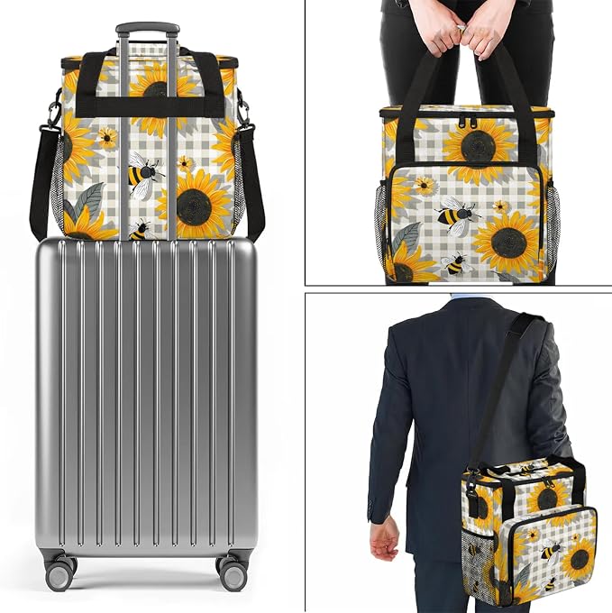 Sunflower Bee Coffee Maker Carring Bag, Large Insulated Storage Organizer Case - Image 7