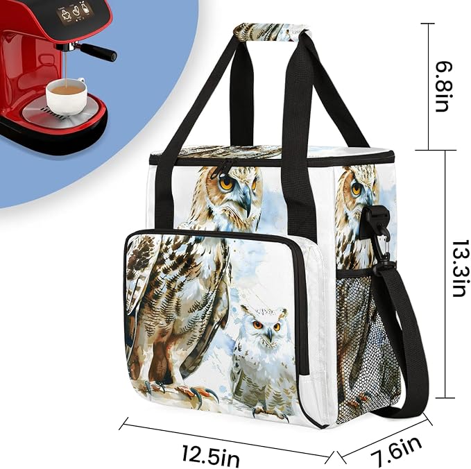 Cool Bird Owl Coffee Maker Carring Bag, Large Insulated Storage Organizer Case - Image 2