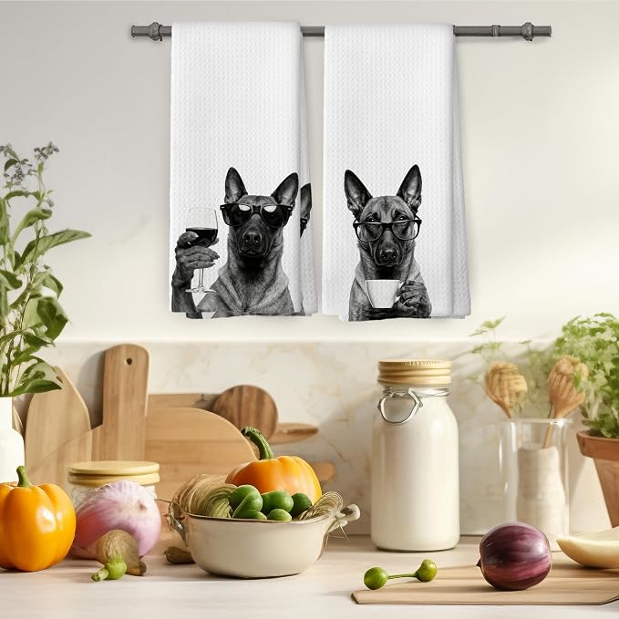 Funny Belgian Malinois Kitchen Towels Set of 2, Funny Dog Kitchen Accessories - Image 4
