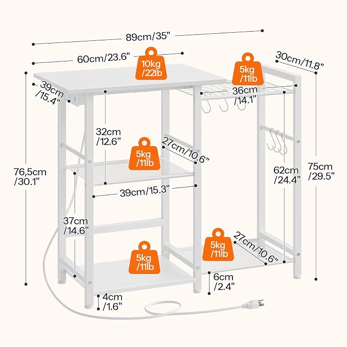 HOOBRO Bakers Rack with Power Outlet, Microwave Stand with Pots Rack, Kitchen - Image 4