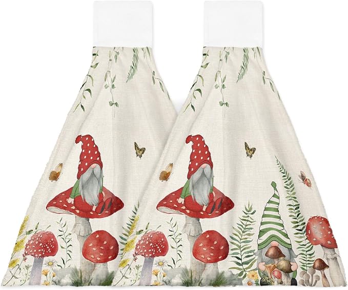 Hanging Kitchen Towels with Loop Gnome Spring Floral Hand Tie Towels Set of 2 - Image 7