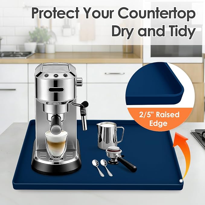 Silicone Coffee Maker Mat with Lip, 15.7'' x 11.8'' Heavy Duty Coffee Maker Mat - Image 4