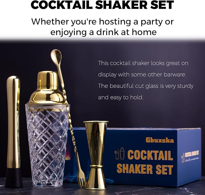 Gold 14.2oz Glass Cocktail Shaker Set - Image 5