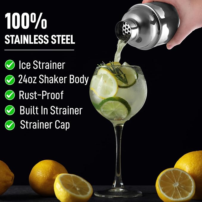Zulay Cocktail Shaker 18/8 Stainless Steel Martini Shaker - Image 2