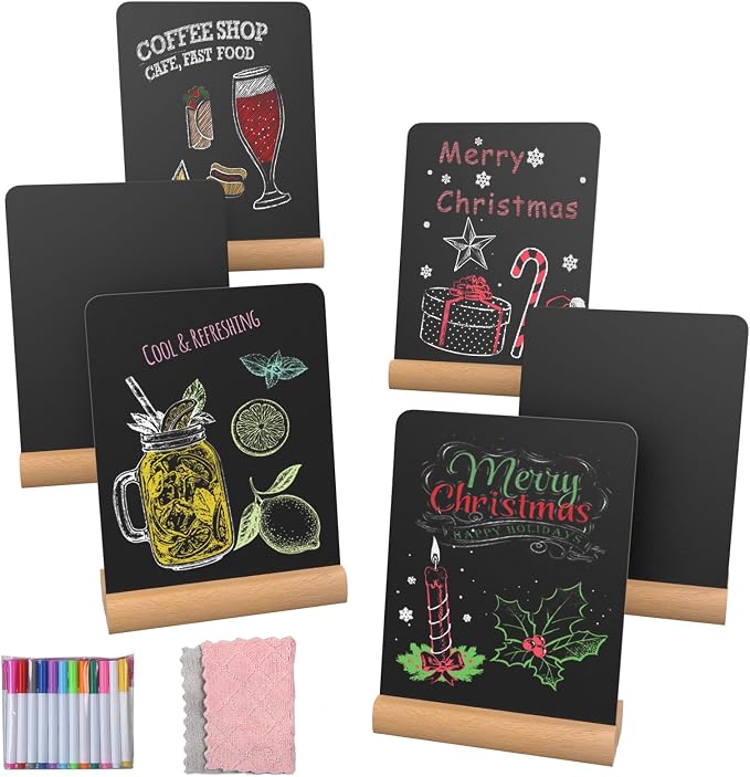 6 Pack Chalkboard Signs, 6x8 Inch Mini Chalkboard Signs by CALIFORNIACADEELECTRONIC