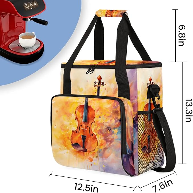 Violin Music Themed Coffee Maker Carring Bag, Large Insulated Storage Organizer - Image 2