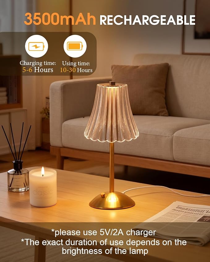 Nusogon Rechargeable Cordless Table Lamp, Touch Control Crystal Desk Lamp - Image 5
