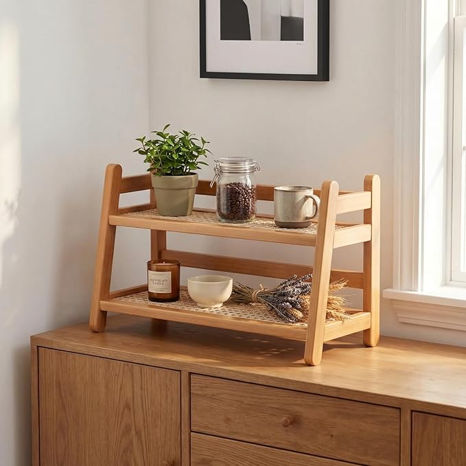 2-Tier Coffee Station Organizer, Bamboo Coffee Cup Holder - Image 2