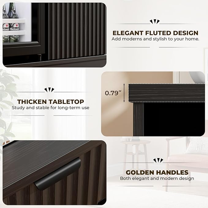 Mini Fridge Cabinet, Fluted Coffee Bar Cabinet - Image 6
