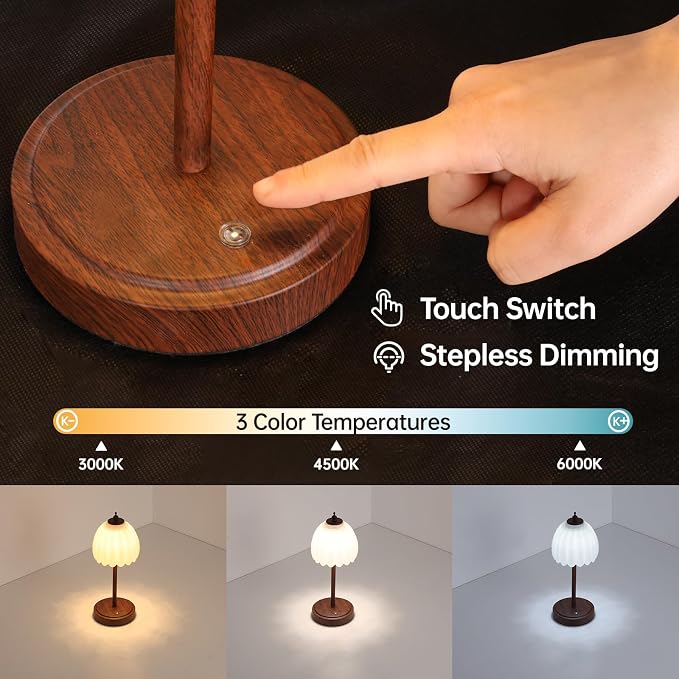 Shenmoyl Tulip Table Lamp with 5200mAh Battery & Touch Control, Small Cordless - Image 3