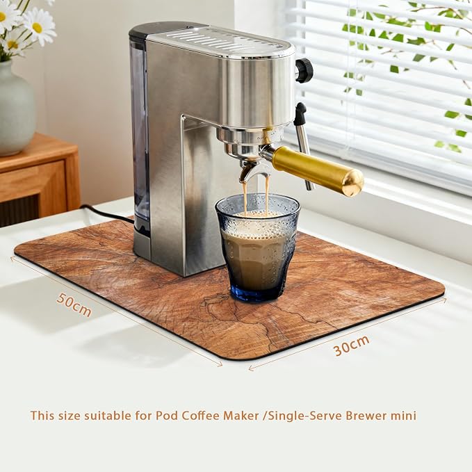 Small Coffee Mat 19x12 Inch, Wood Grain Coffee Bar Accessories, Absorbent Hide - Image 2