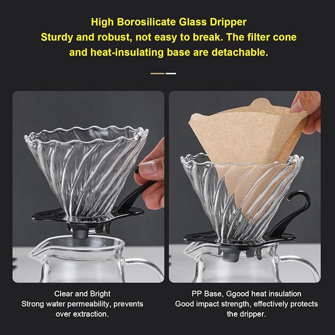 Pour Over Coffee Maker 600ML/20oz, Heat Resistance Borosilicate Glass Dripper - Image 5