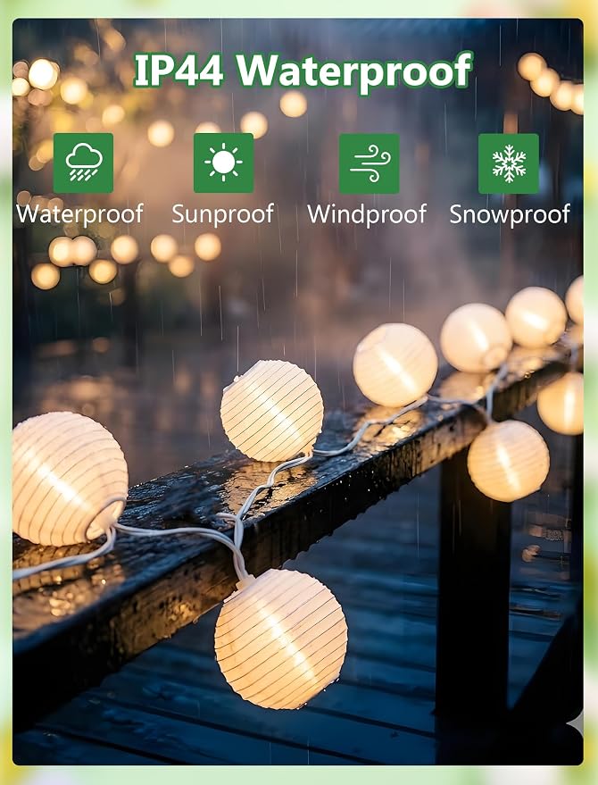 White Lantern String Lights Plug in, 8.5Ft Hanging Indoor Decorative String - Image 3