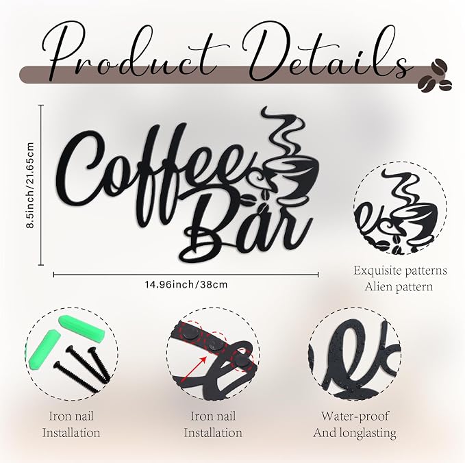 Metal Coffee Bar Sign, 14.96"x8 " Inch Coffee Sign - Image 3