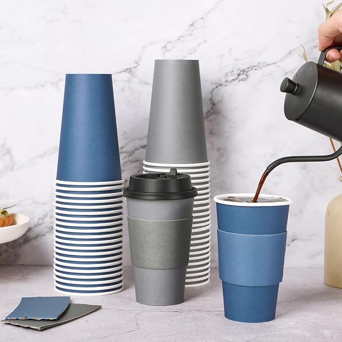 LITOPAK 100 Pack 16 oz Disposable Paper Coffee Cups - Image 3
