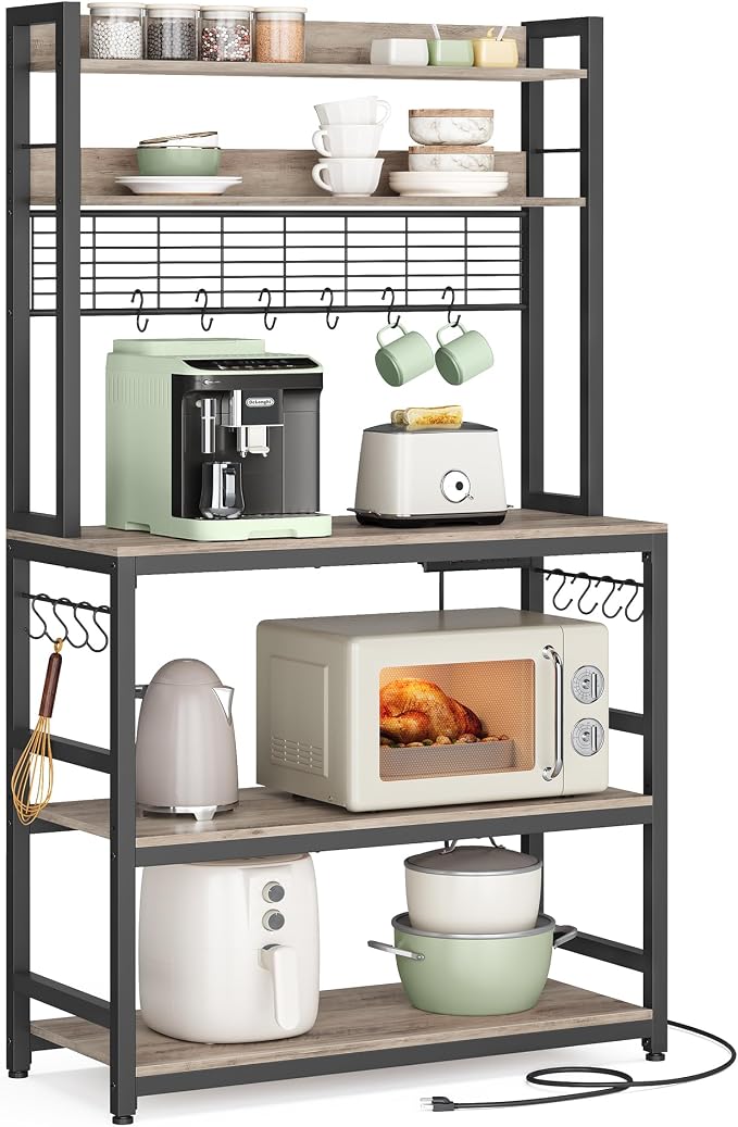 VASAGLE Bakers Rack with Power Outlet, Microwave Stand, Kitchen Tall Utility by Unknown