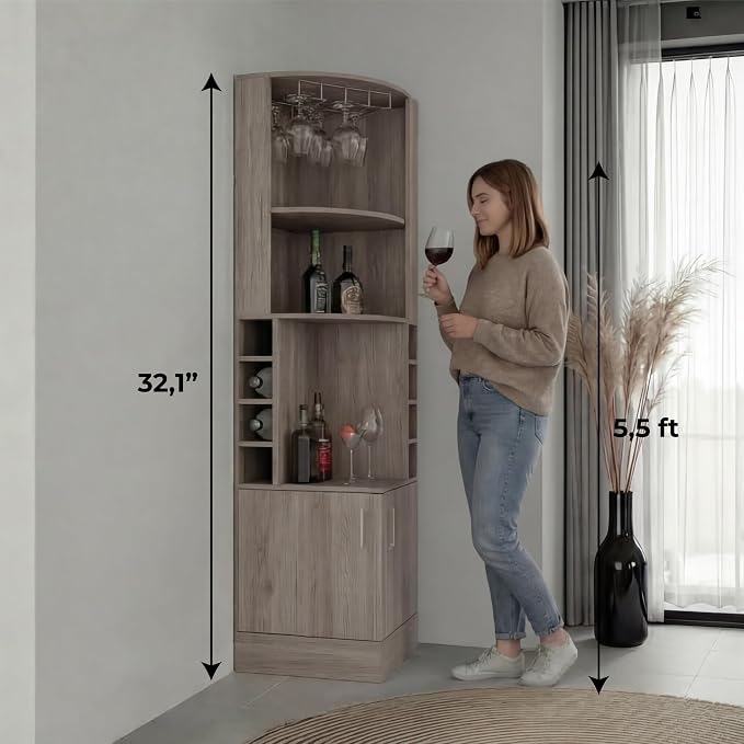 Tuhome Syrah Corner Bar Cabinet, Tall 71.1" Liquor Cabinet - Image 8