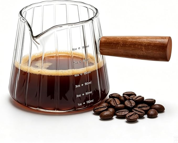 Wooden Handle Coffee Cup with Scale, Espresso Accessories Double Scale Glass by Unknown