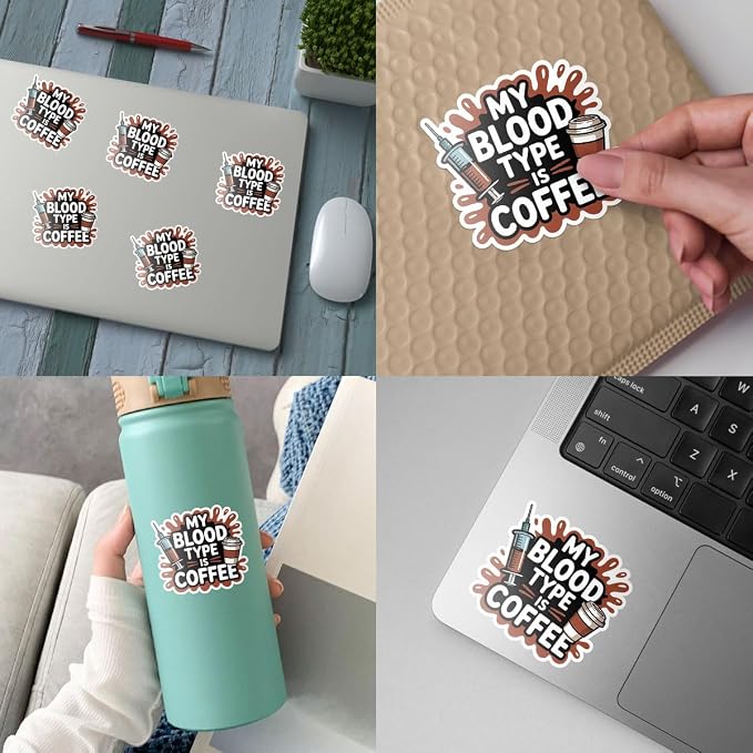 3pcs-2in My Blood Type is Coffee Sticker, Funny Caffeine Lover Sticker - Image 3