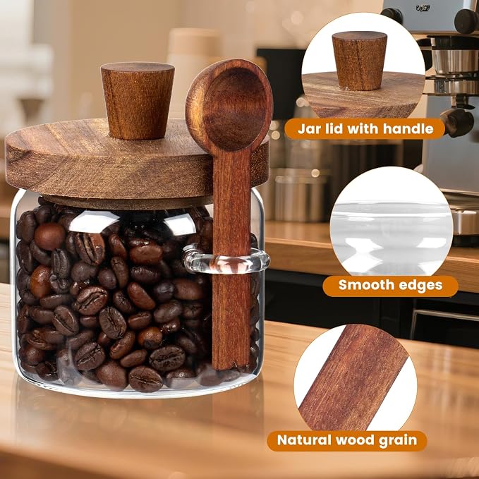 Glass Coffee Bean Storage Container, Wood Lid - Image 3