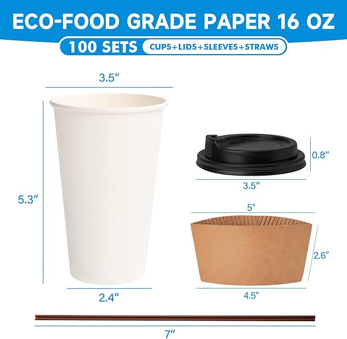 RACETOP 16 oz 100 Pack Disposable Paper Coffee Cups - Image 5