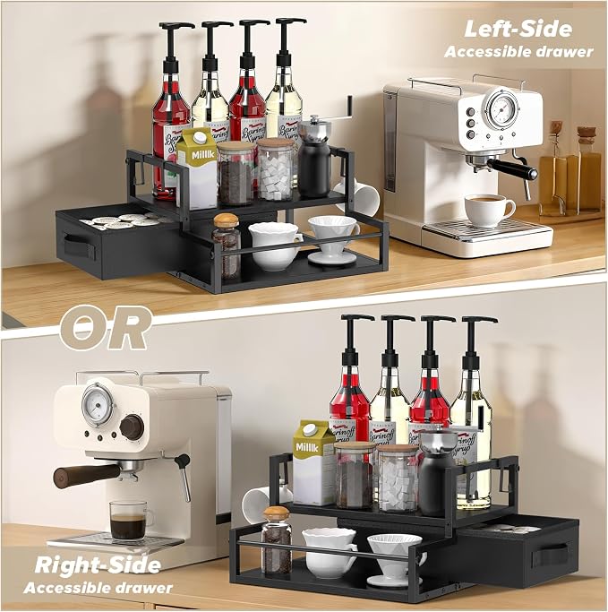 Coffee Syrup Organizer for Countertop, 2-Tier Coffee Bar Organizer - Image 2