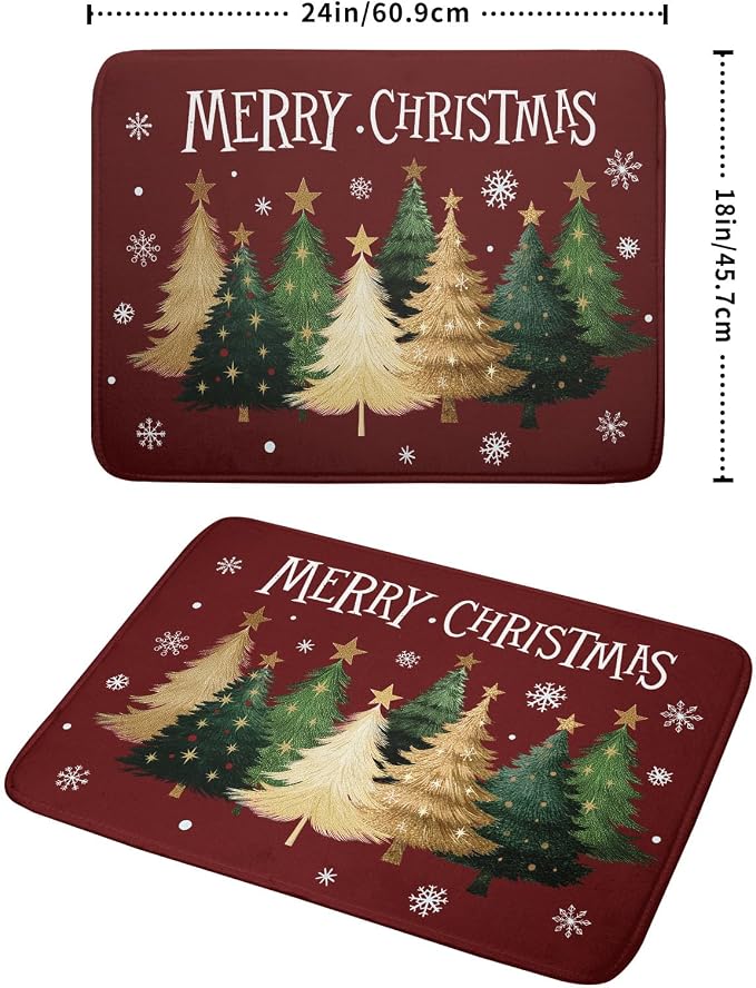 Xmas Tree Red Dish Drying Mat for Kitchen Counter, Winter Snowflake Drying Mat - Image 2