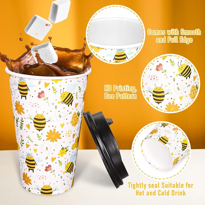 Whaline 50 Pcs Summer Bee Disposable Coffee Cups - Image 3