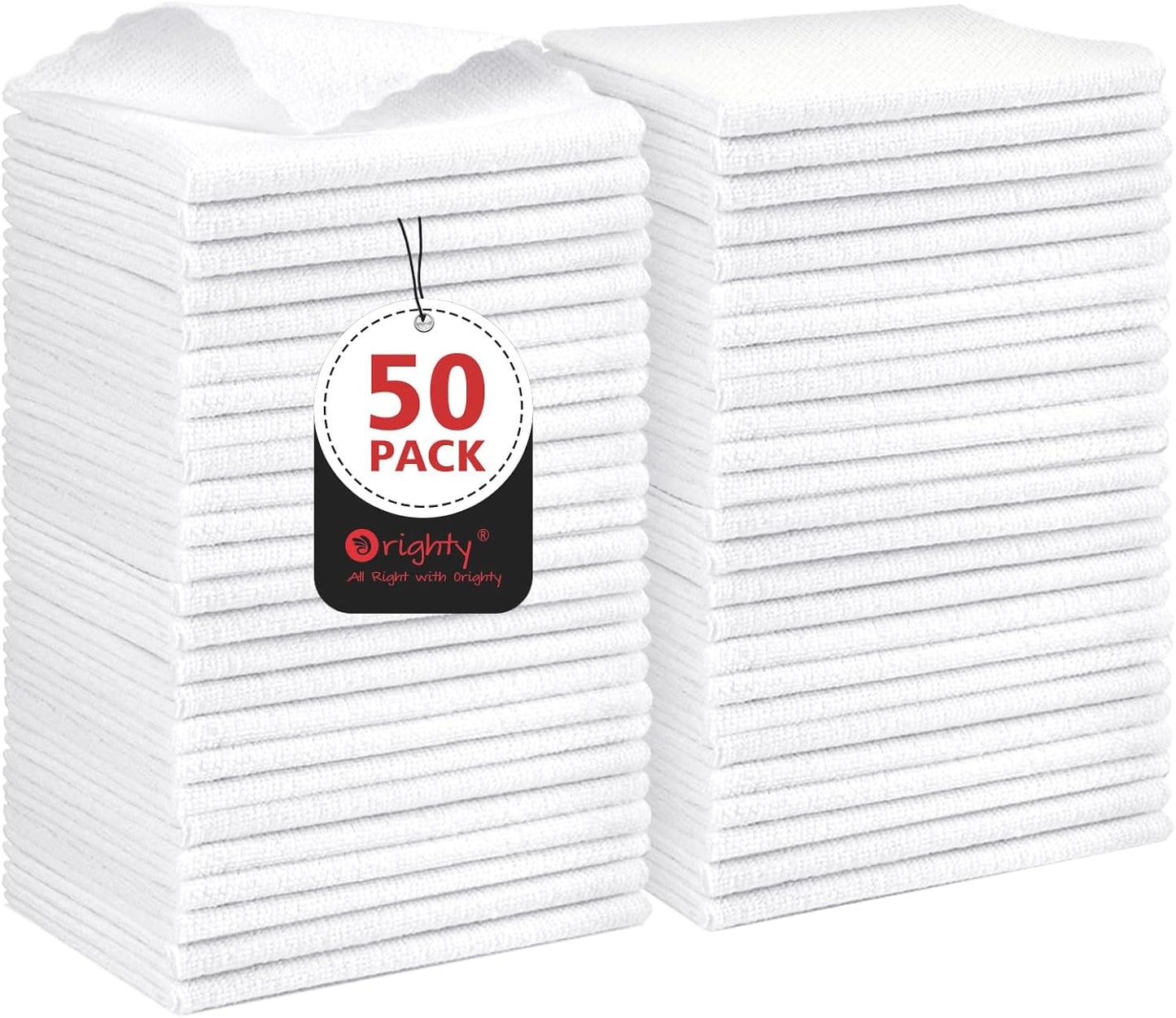 Orighty Cleaning Cloths, Shop Towels 50 Pack, Shop Rags Reusable, Microfiber Cleaning Rags Bulk for Cars, Multi-Purpose Lint Free Towels for Automotive, Mechanic, Kitchen, 11.5’’ x 11.5’’, White