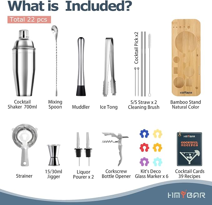 HMYBAR® 22-Piece Cocktail Shaker Set, Mixology Bartender Kit - Image 3