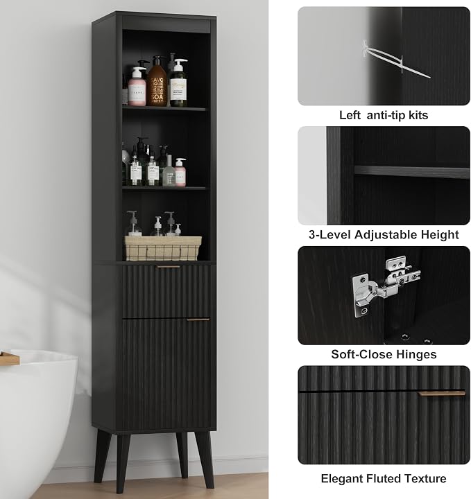 70" H Tall Storage Cabinet, Fluted Freestanding Floor Organizer - Image 5
