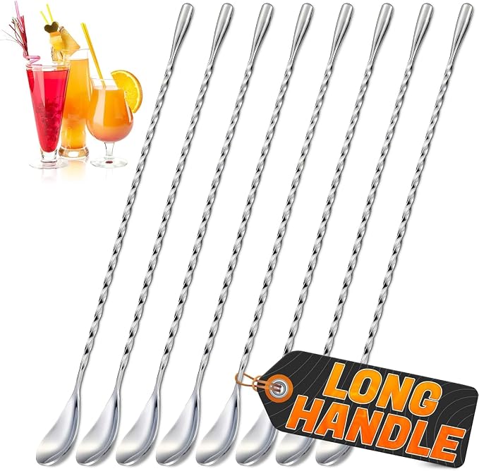 8 Pcs Bar Spoons Set – 12" Long Handle Drink Stirrer by TheLittleGreenChange