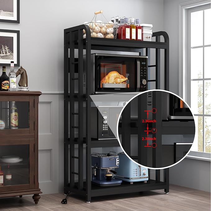 Bakers Rack with Power Outlet ，Microwave Stand 4-Tier Kitchen Baker's Rack - Image 6