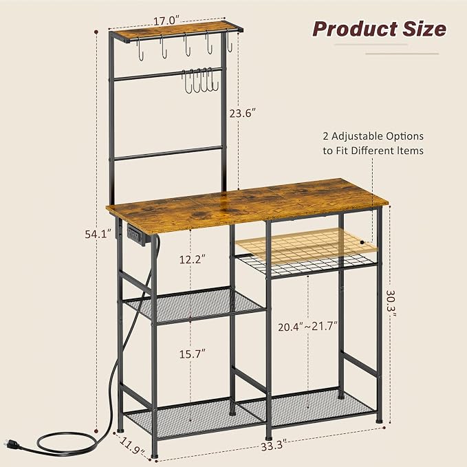 3IngSeagulls Bakers Rack with Power Outlet, Kitchen Microwave Stand with 10 - Image 2