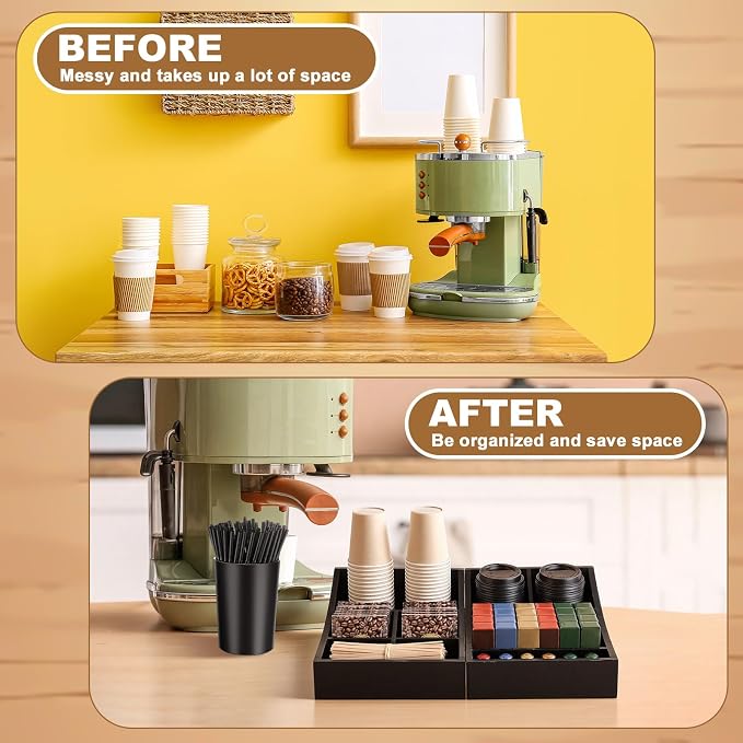 3 Pcs Coffee Station Organizer Bar Accessories Include 2 Wooden Coffee Bar - Image 4