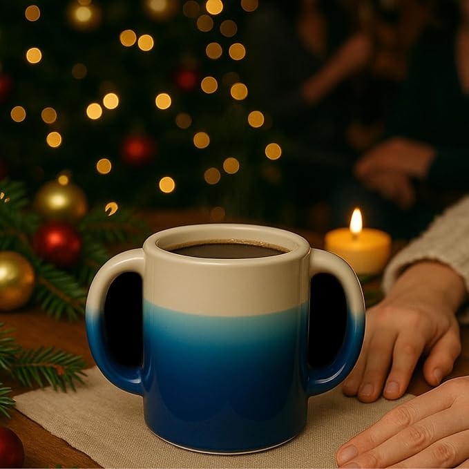 GUTE Handmade Pottery Double Hand Warmer Mug - 14 oz Ceramic Coffee Mug - Image 9