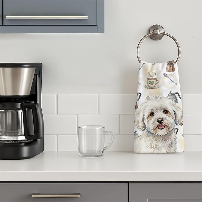 Caroline's Treasures Coton de Tulear Coffee Bar Kitchen Towel Velour Plush - Image 3