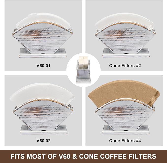 ANBOXIT Coffee Filter Holder, Farmhouse White Pine Wood Coffee Filter Holder - Image 4