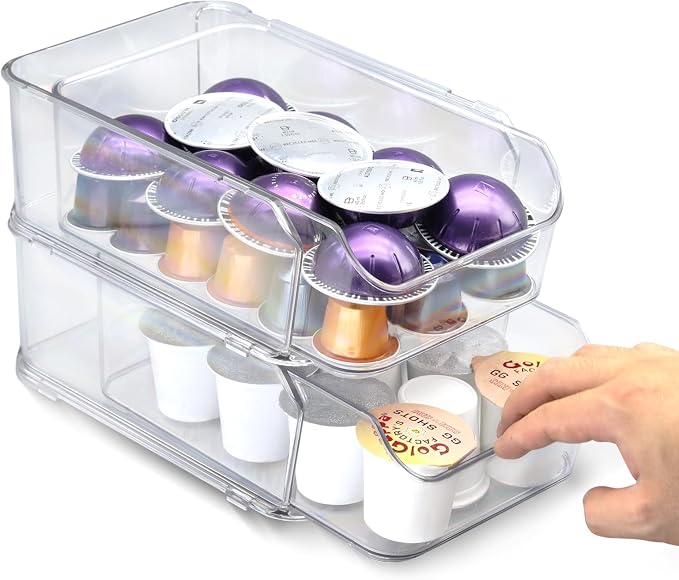 Clear Coffee Pod Holder for Counter, Transparent Coffee Pod Drawer for K Cups by Famaster
